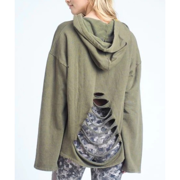 Distressed Mono B Olive Grey Taupe 100% Cotton One Size Oversize Hoodie Sweater - Picture 1 of 13